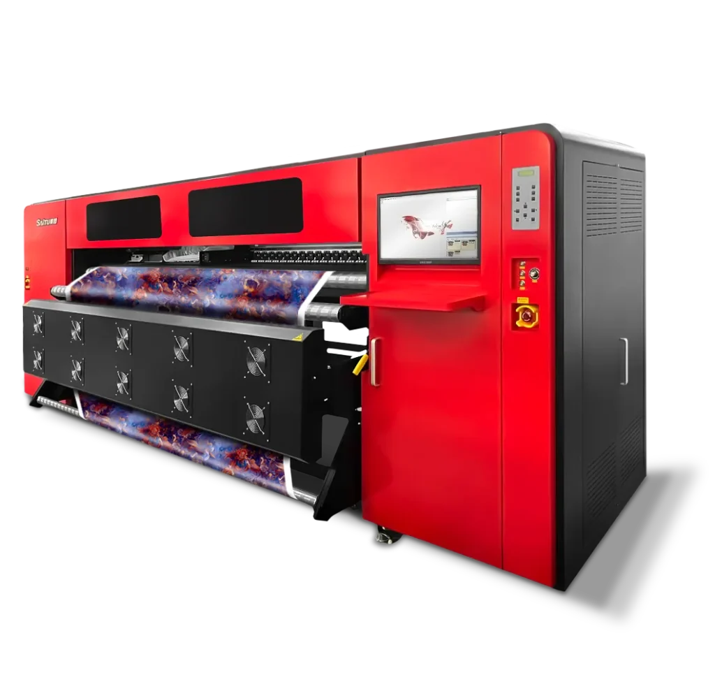 SAITU 320 digital printing machine with high-resolution sublimation printing for products like carpets, flags, and home textiles."